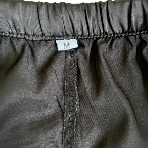 Feather Trimmed Black Satin Pajama Pants Bottoms Elastic Waist Drawstring Sz M - Picture 12 of 16